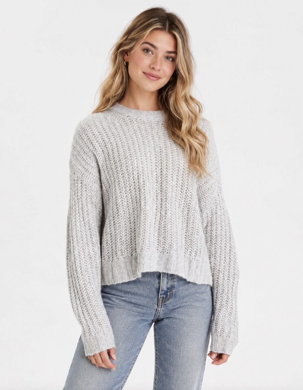 American Eagle Cozy Crewneck Sweater Gray Oversized Chunky Knit Pullover Small